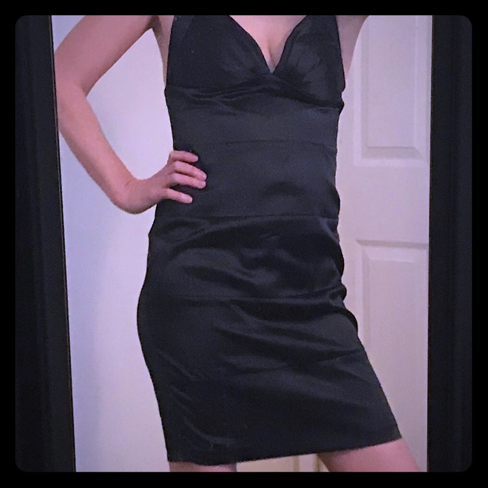 Little Black Satin Halter Dress